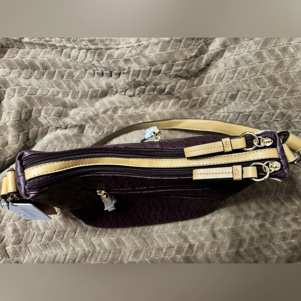 Giani Bernini Dark Purple Ostrich Embossed Hobo Handbag - Picture 6 of 11